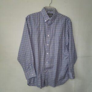 Daniel Cremieux Signature Collection Men L Blue Plaid Button Down Shirt Non Iron